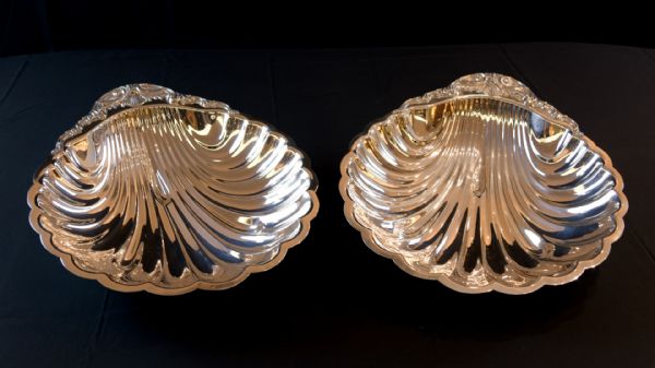 Pair of large Silverplate shells
    